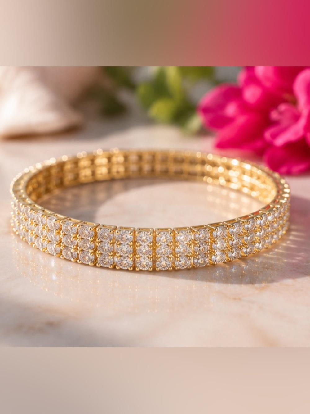 Gold Plated and CZ Pavé Tennis Bracelet 7.25”- Women Jewelry